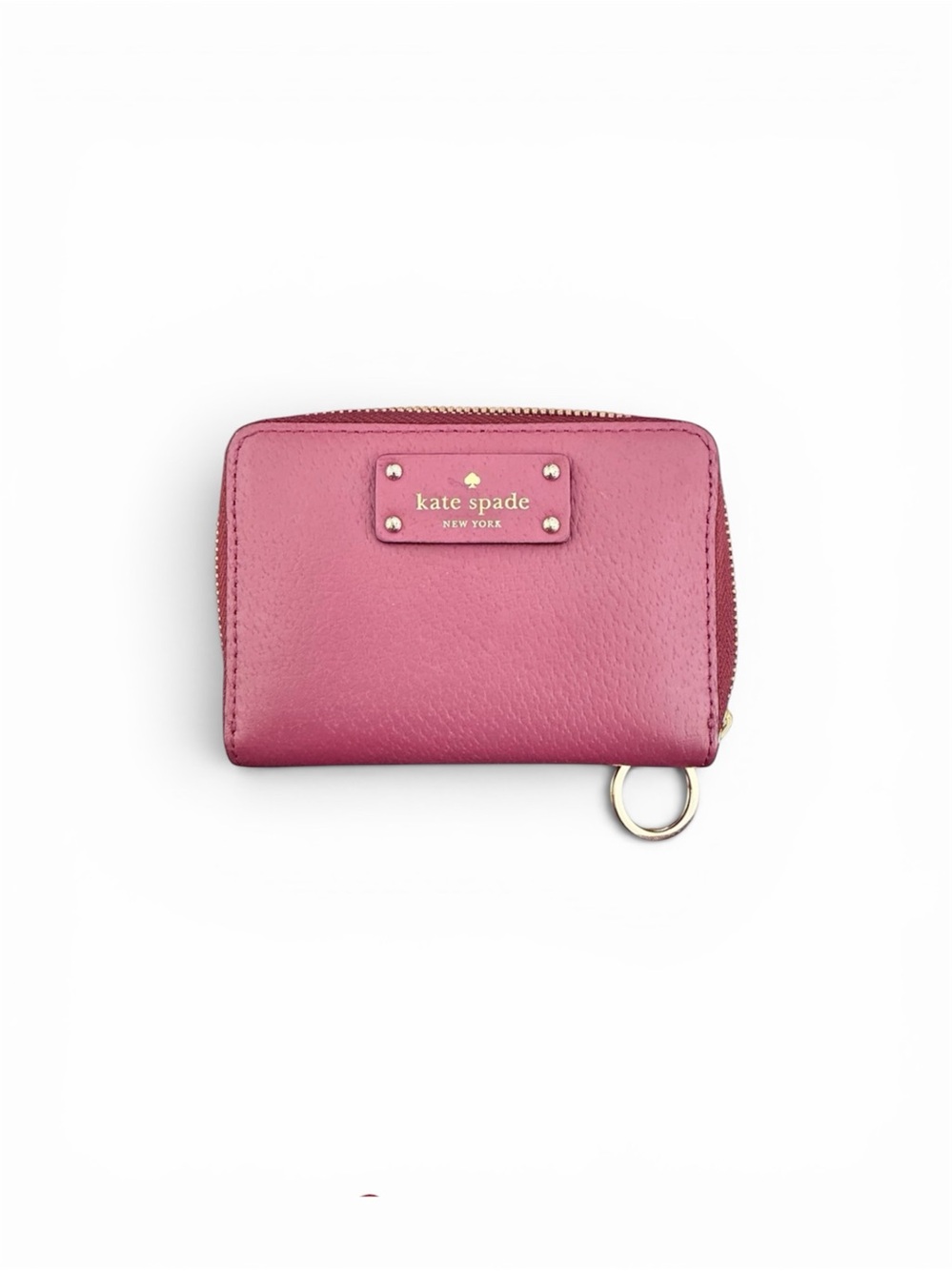 Kate Spade Burgundy Color Leather Zip Card Wallet • Gold Hardware
